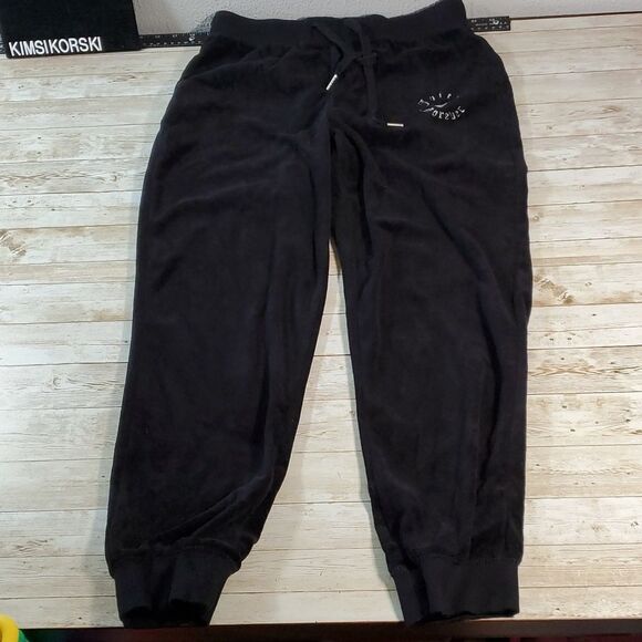 Like New Black Rhinestone Juicy Couture Velour Velvet Y2K Inspired Joggers Pants - Picture 4 of 13